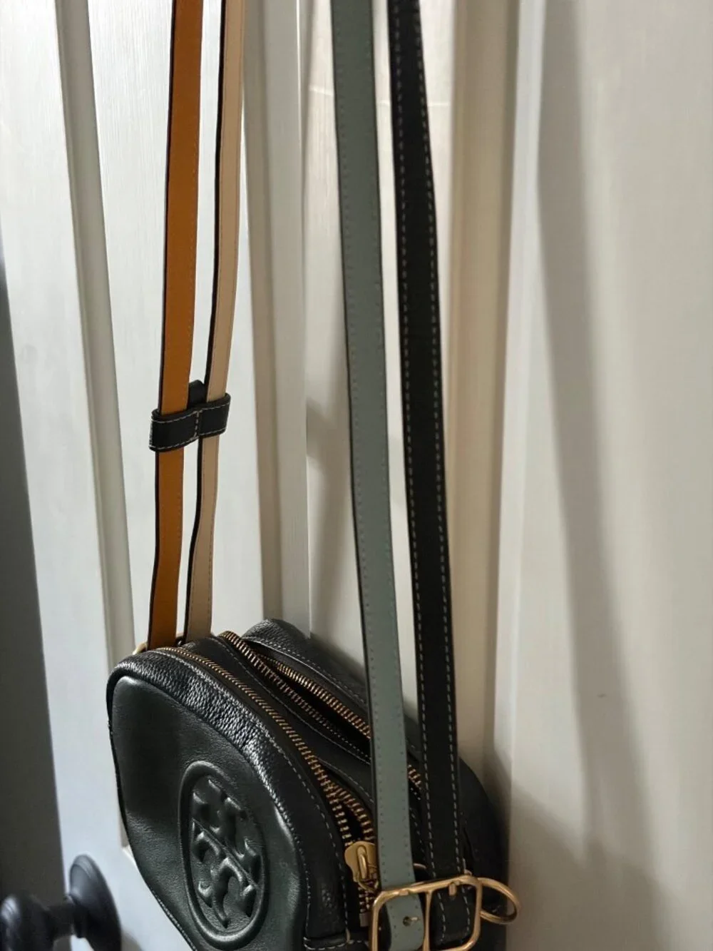 Tory Burch Perry Bombe Leather Patina Dark Green Crossbody Bag - Picture 9 of 12